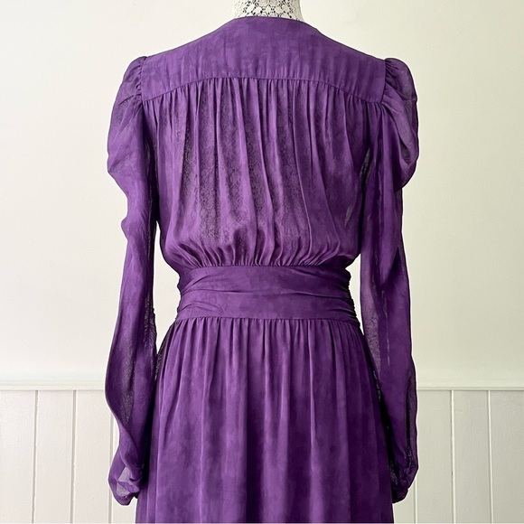 Zara Purple Jacquard Pleated Puff Sleeve Midi Dress Size S - Picture 8 of 16